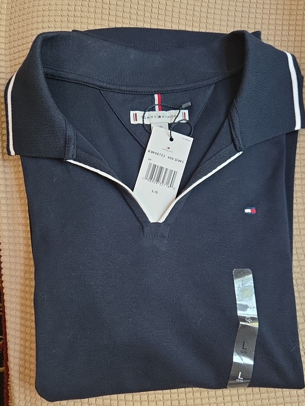 NWT Tommy Hilfiger Navy Polo Shirt with Contrast Trim L